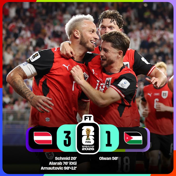 Austria vence 3-1 a Jordania y se prepara para Argentina